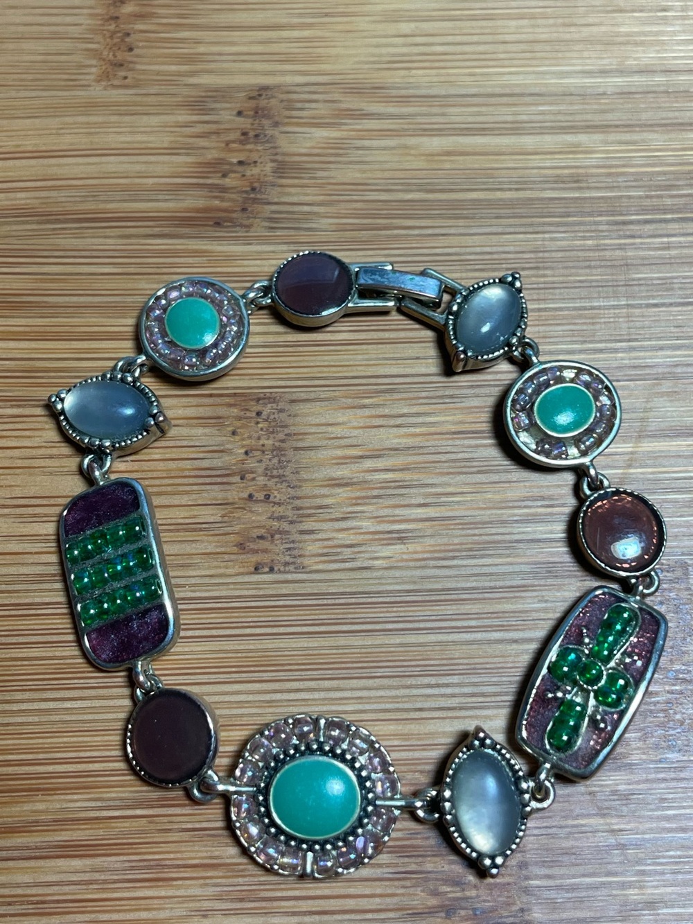 Vintage LC Liz Claiborne Silver-Tone Bracelet with Enamel Links